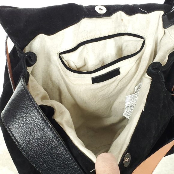 ZARA Suede Leather Hobo Bag Boho Purse Black - Picture 4 of 4